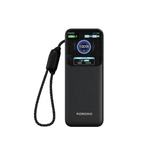 Porodo POLO 10000mAh Power Bank – 100W  USB-C Fast Charging with Built-in Type-C Cable