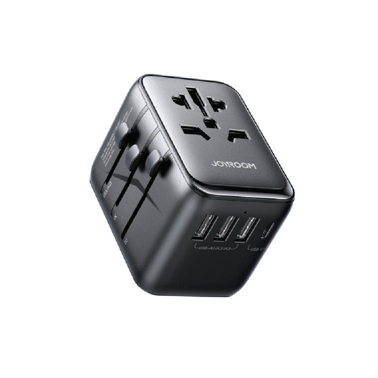 Joyroom JR-TCW01 17W Universal Travel Adapter with  Dual USB Ports-Worldwide Plug Converter (Black
