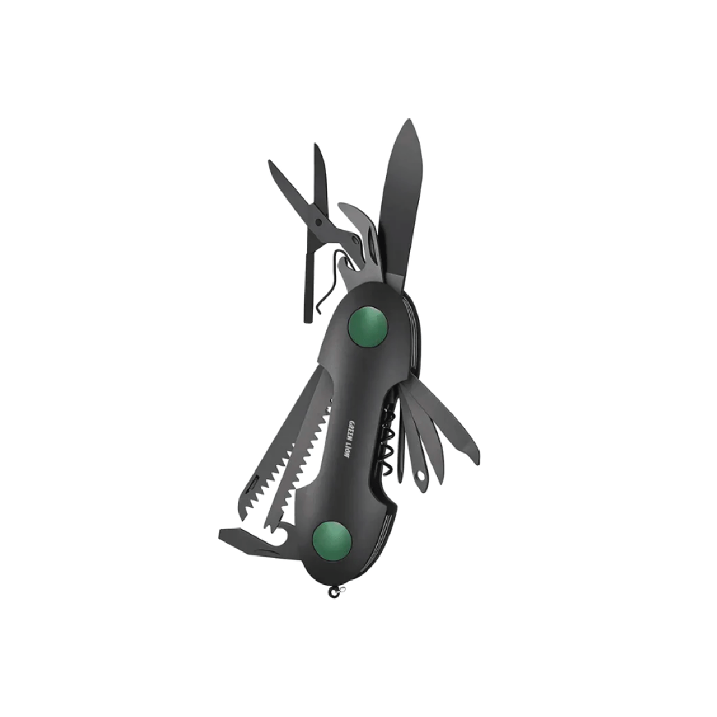 Green Lion 14-in-1 Multi Tool Keychain Knife – SS420  Stainless Steel Compact Outdoor Survival Tool (Black)