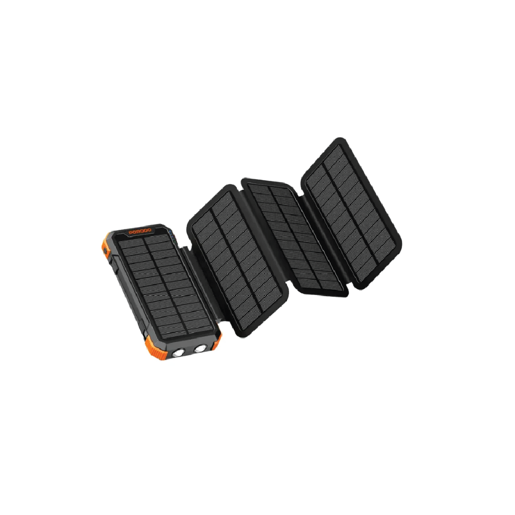 Porodo 20000mAh Solar Power Bank – 4-Panel  Fast Charging Portable Charger (Black)