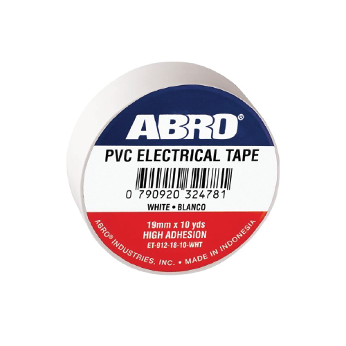 ABRO ET-912-18-10-WHT PVC Electrical Insulation Tape 19mm × 10 Yards – Professional White Electrical Repair Tape