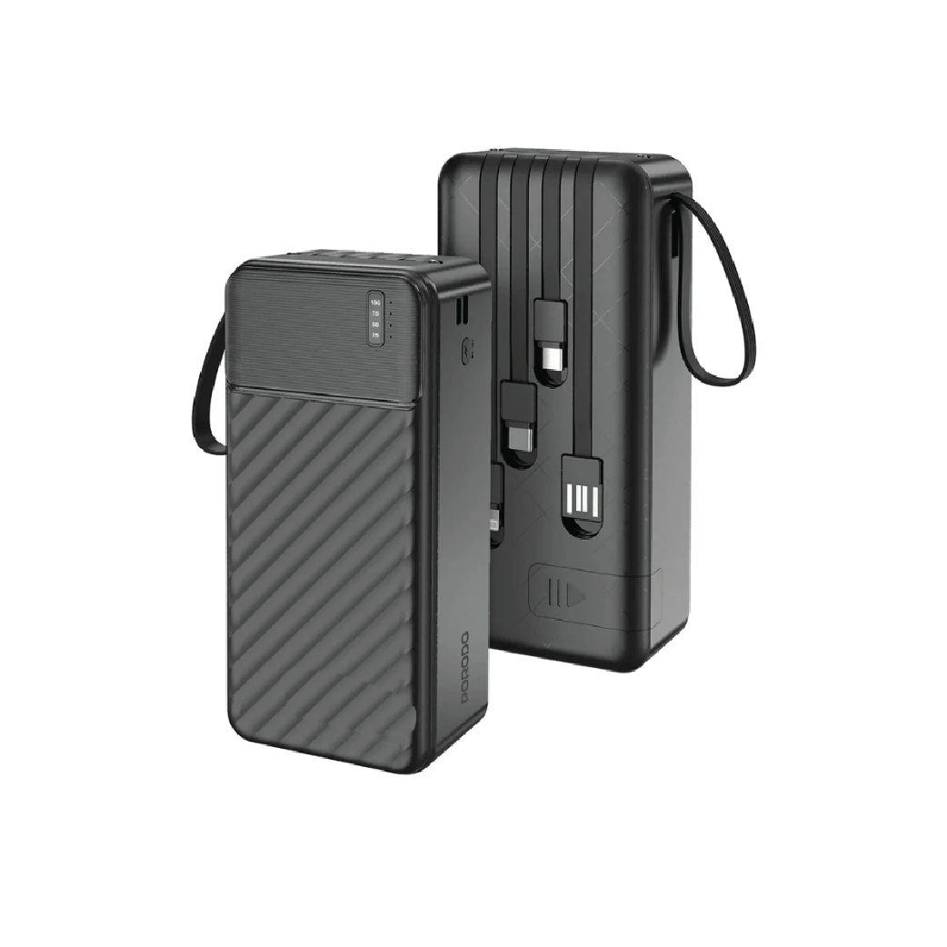 Porodo Piano 30000mAh Power Bank – 22.5W  Fast Charging with Built-in Cables (Black)