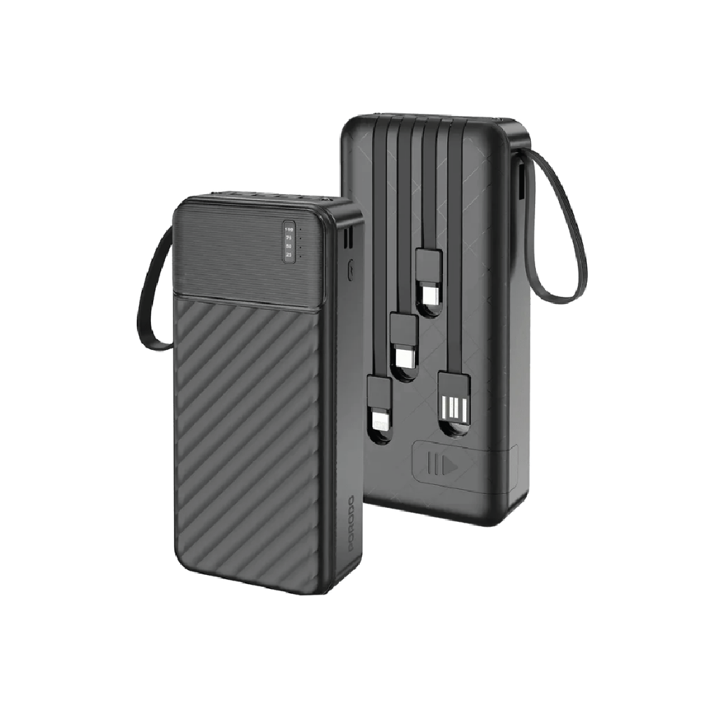 Porodo Piano 20000mAh Power Bank with Built-in  Cables – Fast Charging Portable Charger