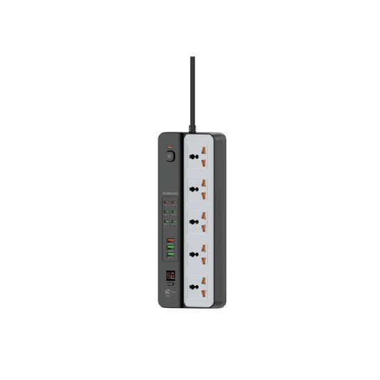 Porodo 3000W Power Strip – 5 Universal AC  Sockets with 9 USB Charging Ports (Black)