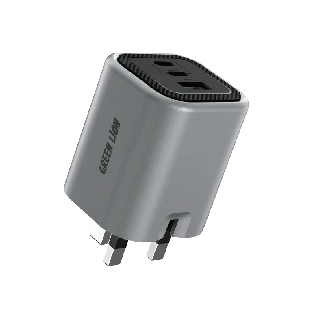 Green Lion Premium 65W GaN Charger UK Plug – Dual  USB-C PD & USB-A QC Fast Charging Adapter (Gray)