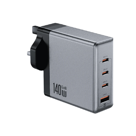 Green Lion Premium 140W GaN Wall Charger UK Plug –  3× USB-C & USB-A PD Fast Charging Adapter (Gray)