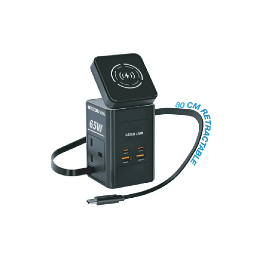 Green Lion 8-in-1 65W GaN Travel Adapter -Multi-Port  Fast Charger with Wireless Charging & Universal AC Sockets