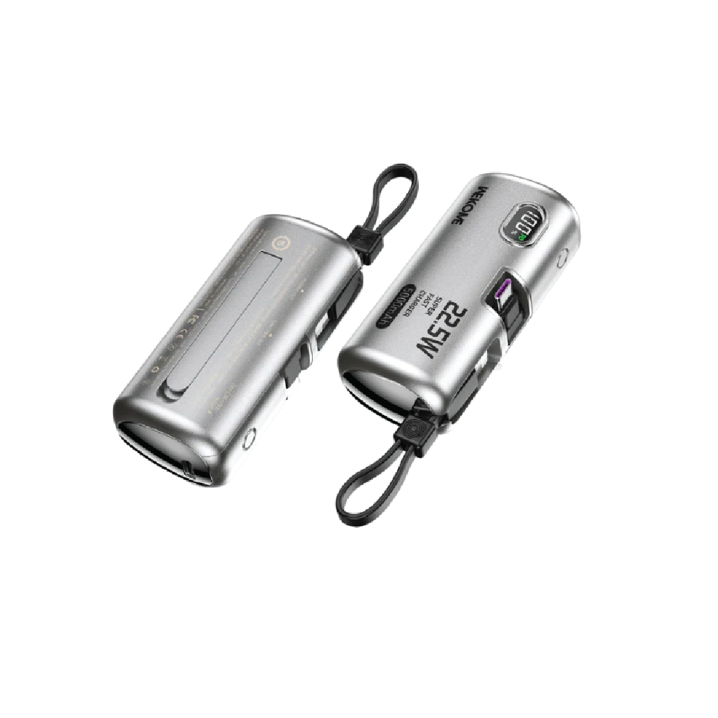WEKOME WP-19 5000mAh Emergency Power Bank-Ultra- Compact 22.5W Fast Charging with Built-In Lightning Cable