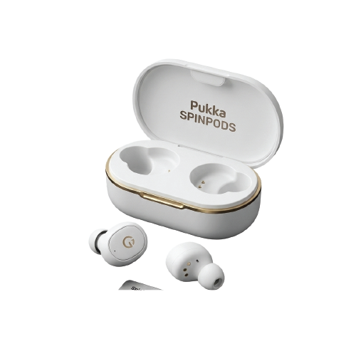Pukka SpinPods High Definition True Wireless Earbuds – Bluetooth 6.0 TWS Semi In-Ear Headphones with Charging Case, White