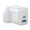 Joyroom JR‑TCF21 20W Dual‑Port Fast Charger –  USB-A + USB-C UK Plug Wall Charger (White)(s.n)