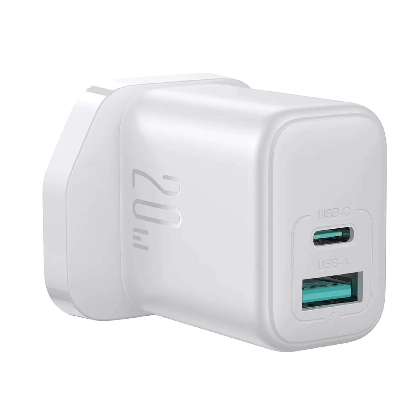Joyroom JR‑TCF21 20W Dual‑Port Fast Charger –  USB-A + USB-C UK Plug Wall Charger (White)(s.n)