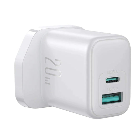 Joyroom JR‑TCF21 20W Dual‑Port Fast Charger –  USB-A + USB-C UK Plug Wall Charger (White)(s.n)