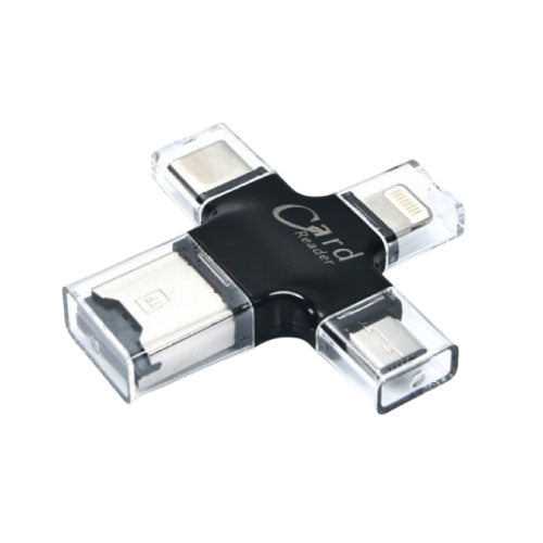 4-in-1 OTG Card Reader and Flash Drive Compatibility for USB, Type-C, Micro USB and iOS (T24708)