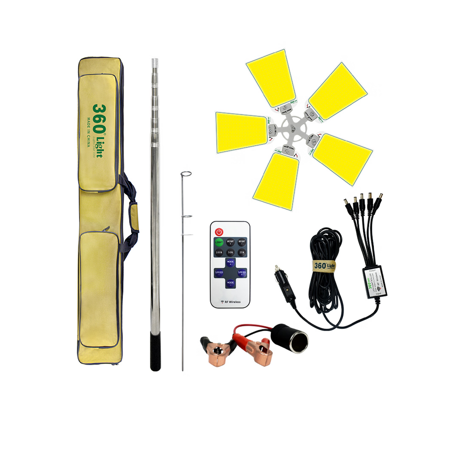360° Dual LED Floodlight Fishing & Camping Kit –  Telescopic Pole with Remote Control
