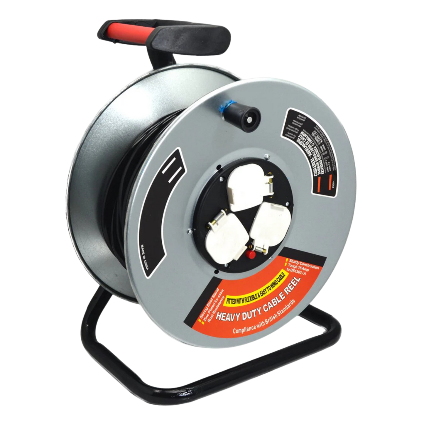 Electric Cable Reel 50m Metal MS53192 Heavy Duty Power Extension