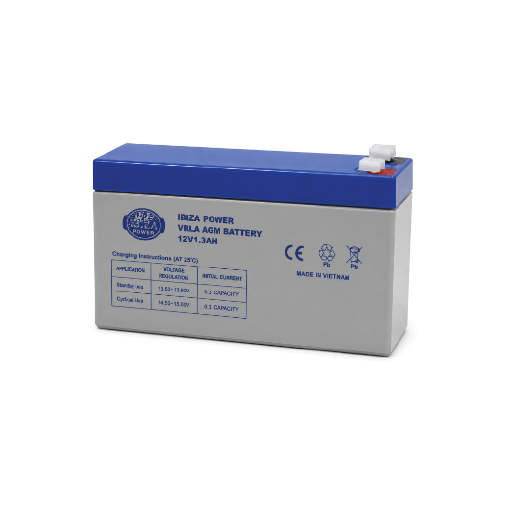 Ibiza Power 12V 1.3Ah VRLA AGM Rechargeable Battery –  Sealed Maintenance-Free SLA Backup Power Battery