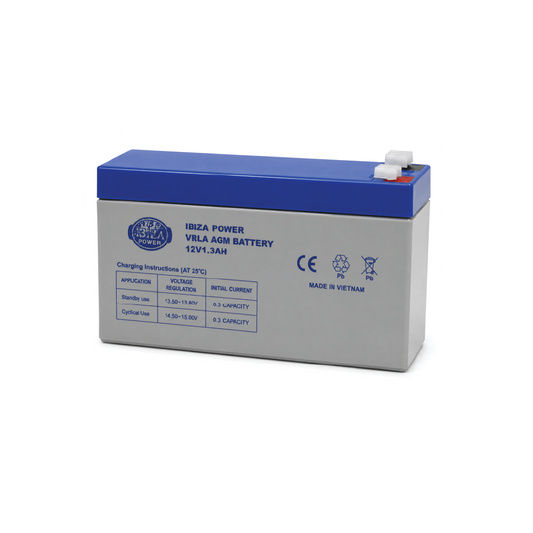 Ibiza Power 12V 1.3Ah VRLA AGM Rechargeable Battery –  Sealed Maintenance-Free SLA Backup Power Battery