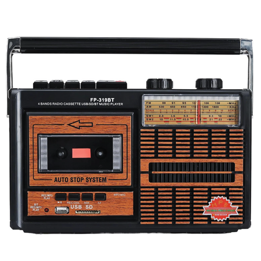 مشغل كاسيت محمول KNSTAR FP-319BT ريترو وراديو بأربع موجات - تشغيل موسيقى بلوتوث وUSB وبطاقة SD