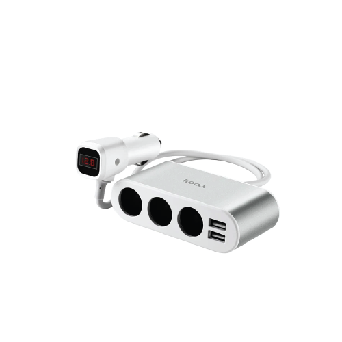 Z13 3-in-1 LCD Car Charger with Dual USB Ports & Cigarette Lighter – Silver