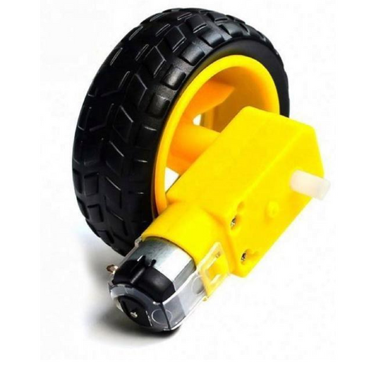 Yellow Robot DC Motor with Tyre – Smart Car & DIY Robotics Wheel Motor
