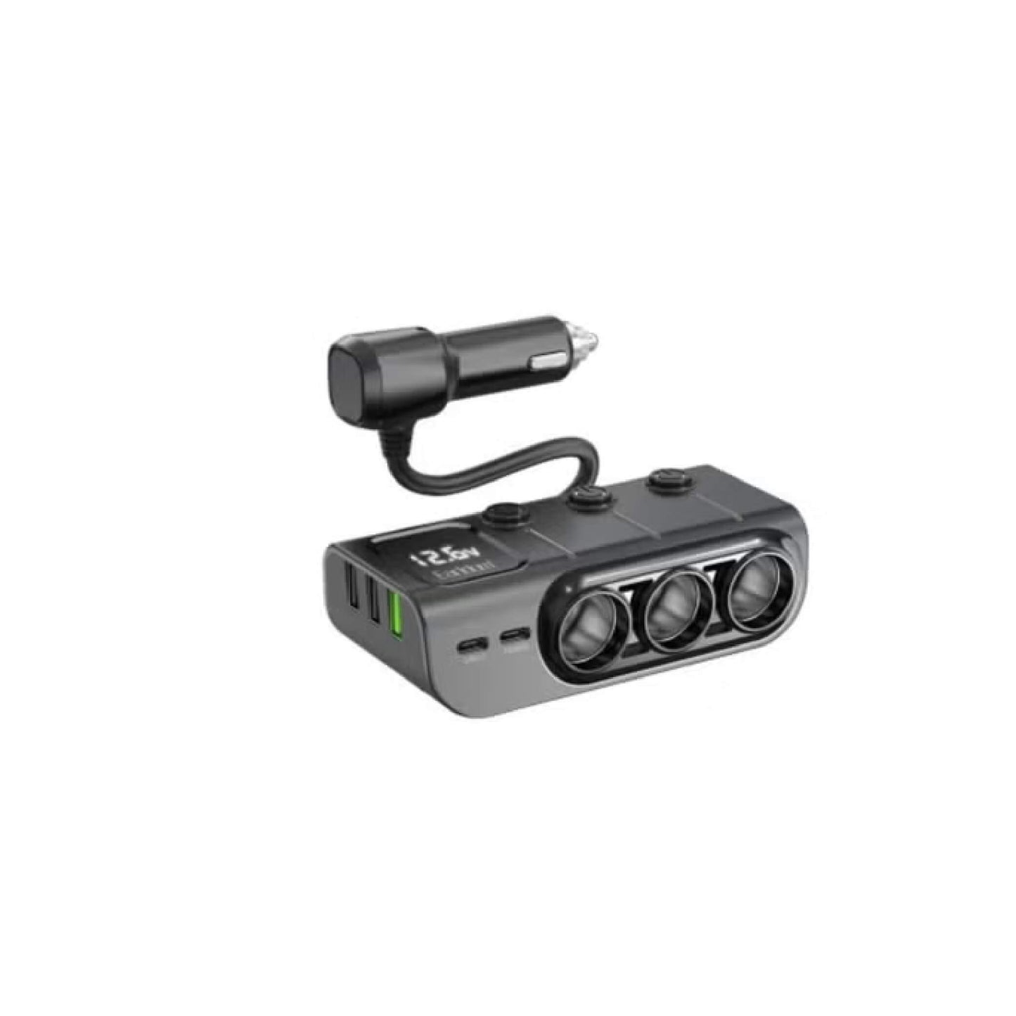 Earldom ES-CS4 Car Charger with 3 Cigarette Lighters Dual Type-C PD Outputs Black (SN)