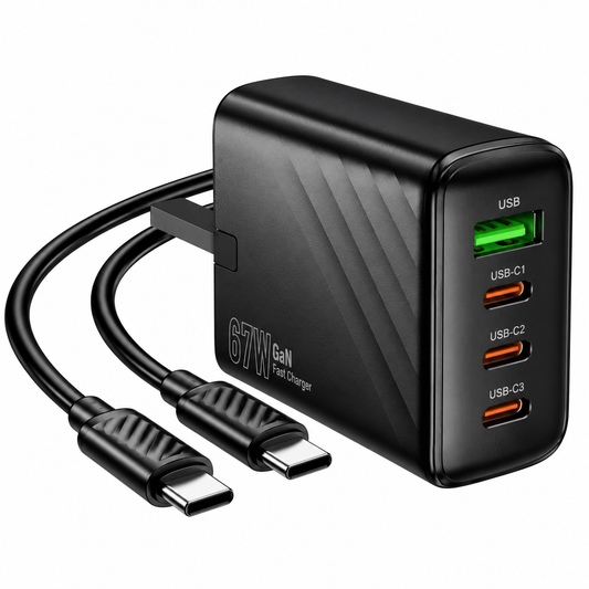 شاحن سريع Hoco CS27B بقدرة 67 واط بتقنية GaN بـ 4 منافذ مع كابل USB-C