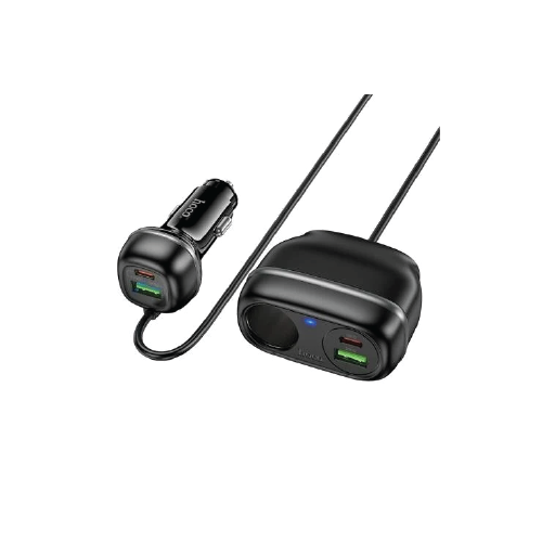 HOCO Z59A 4-Port 30W PD + QC3.0 Car Charger with Dual Cigarette Lighter Expansion