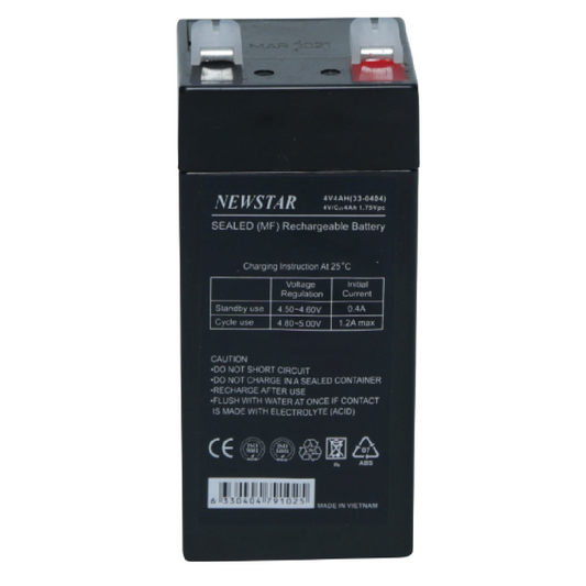 Newstar 4V 4Ah VRLA AGM Rechargeable Battery –  Maintenance-Free Sealed Lead Acid Battery with F1 Terminals