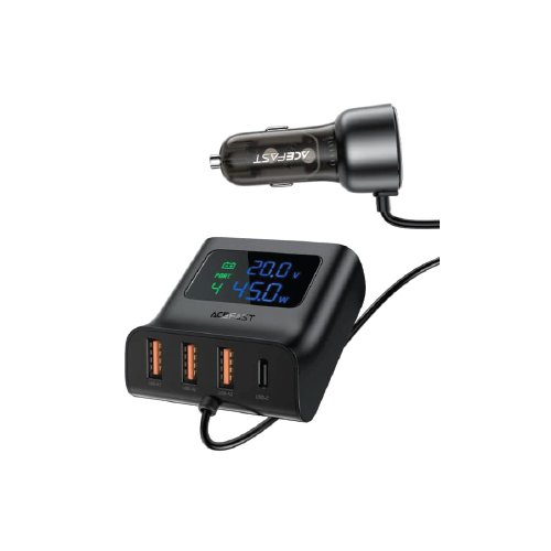Acefast B11 138W Fast Car Charger Hub – 1× USB-C + 3× USB-A with Digital Display
