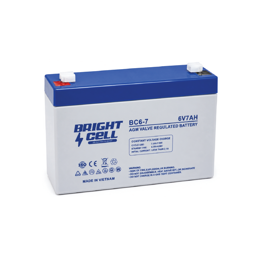 Bright Cell BC6-7 / LX7-6 6V 7Ah VRLA AGM Rechargeable  BatteryMaintenanceFree Sealed Lead Acid Power Solution