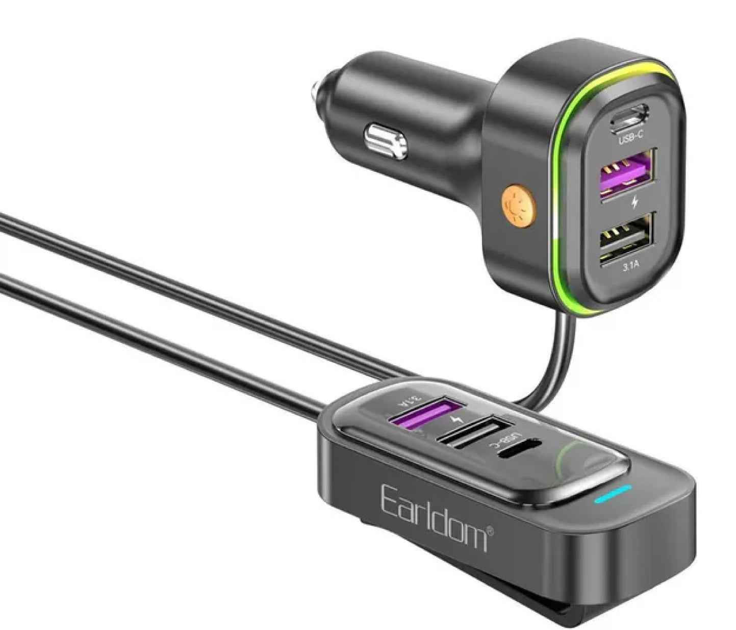 Earldom CC26 RGB 6-in-1 Car Charger 66W Fast Charging with Cable Extension