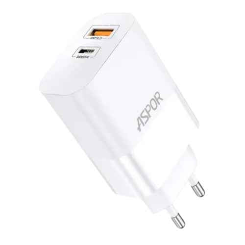 Aspor Travel Charger 2.4A Dual USB Fast Charger for Smartphones and Tablets (T27701)
