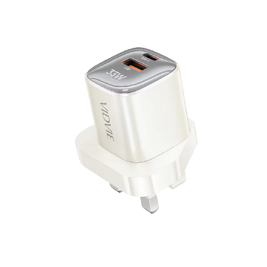 VIDVIE PLB158 GaN Fast Charger – 33W Type-C &  30W USB Dual Port UK Plug Wall Charger