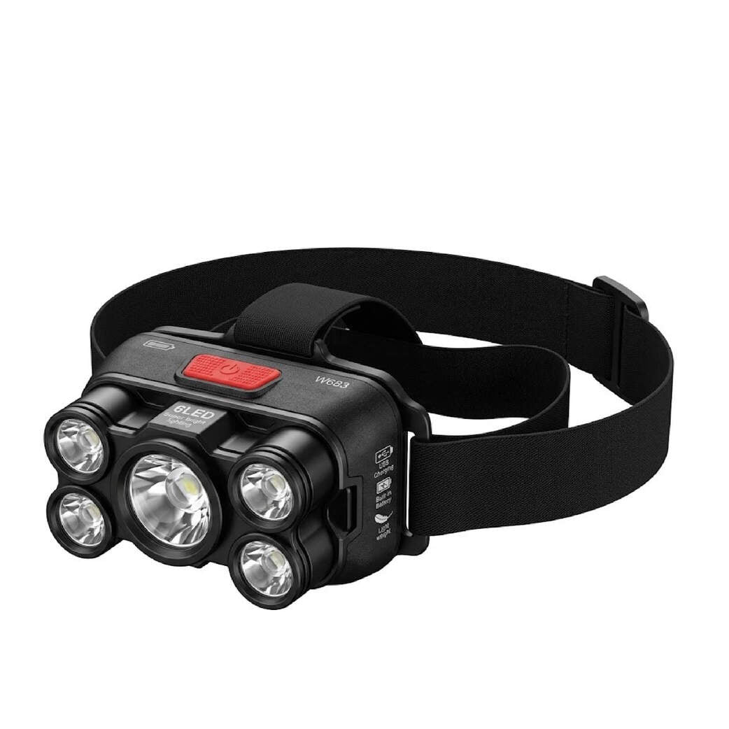 مصباح أمامي LED W683 – مصباح رأس خفيف الوزن مدمج بـ 6 مصابيح LED للاستخدامات الخارجية وحالات الطوارئ