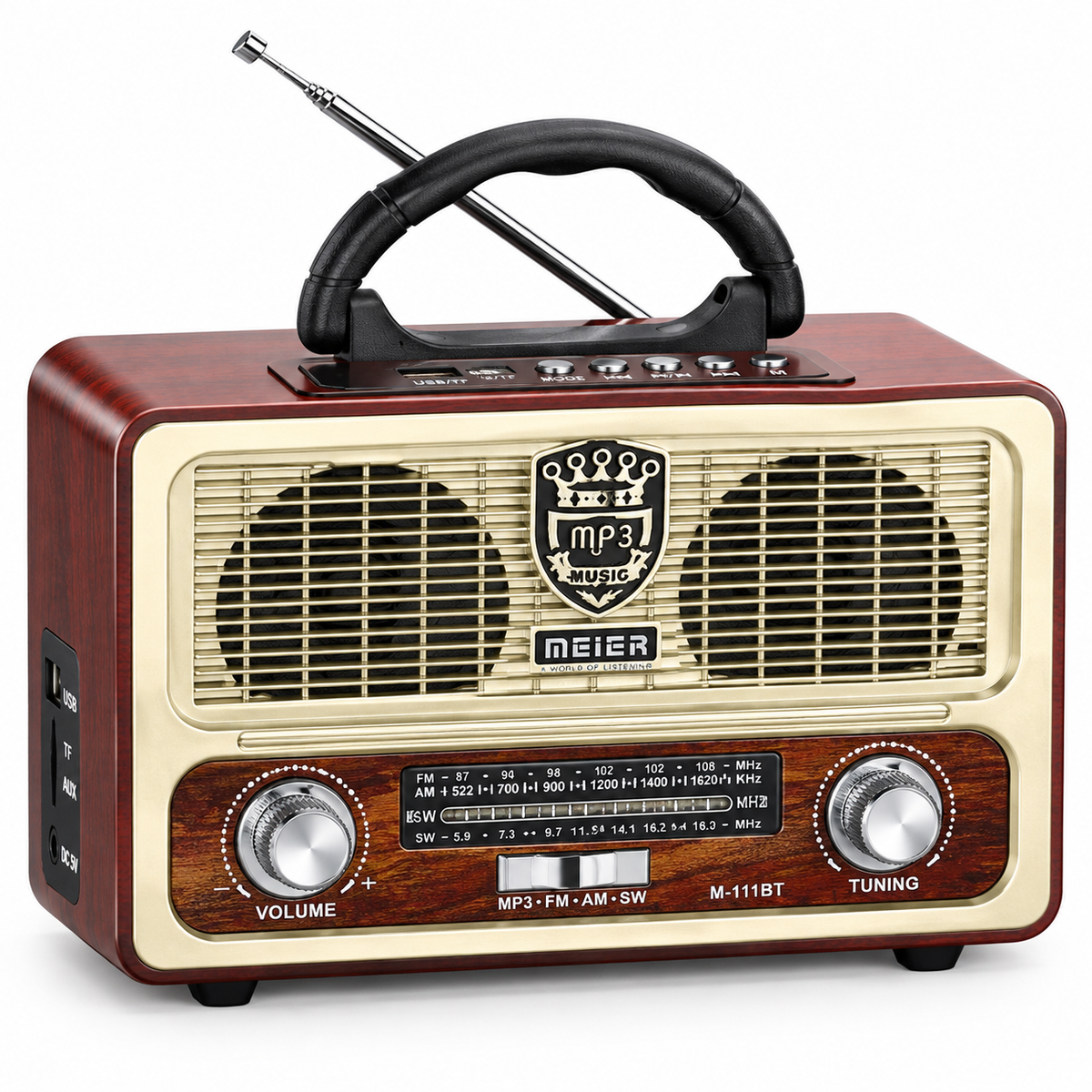 جهاز راديو Meier M-111BT 5.0BT FA/AM/SW3 Band DSP محمول وعالي الأداء (T24898)