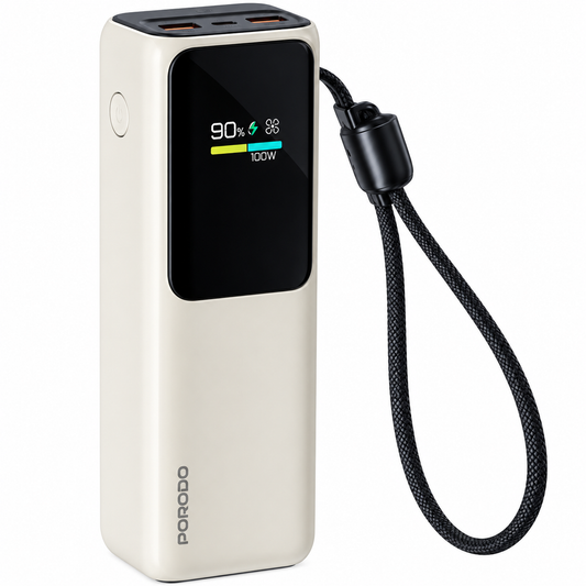 شاحن متنقل بورودو سمارت ديسبلاي بسعة 20000 مللي أمبير وقوة 100 واط مع كيبل USB-C مدمج