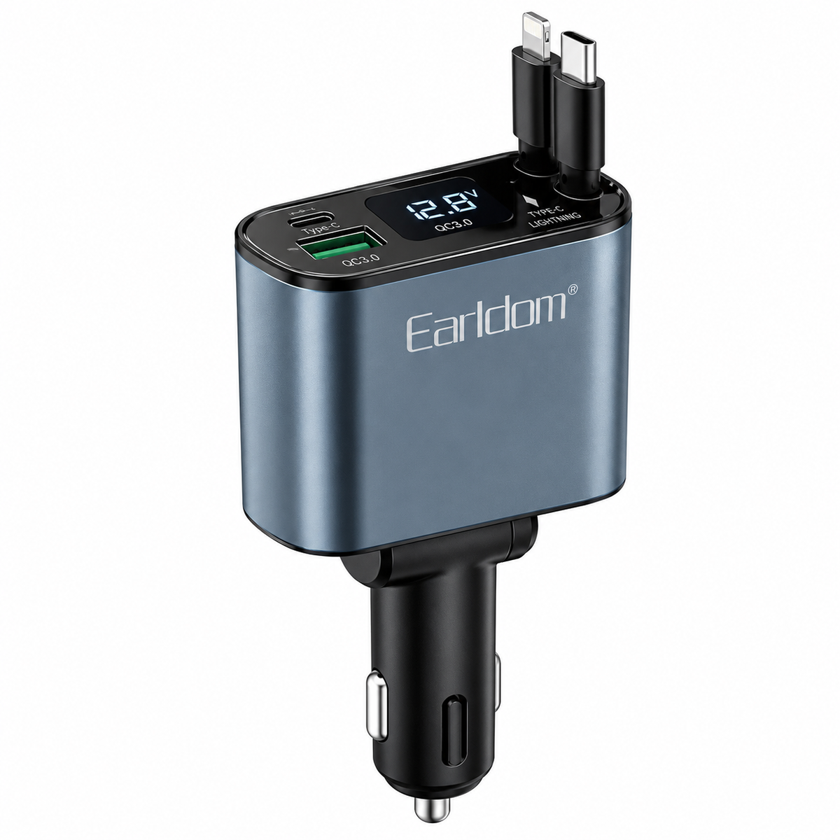 Earldom CC38 4-in-1 Retractable Car Charger, Multi-Connector