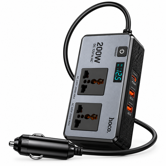 Hoco Z66 66W Car Power Inverter 12V to 220V with 2 AC Outlets & USB-C PD