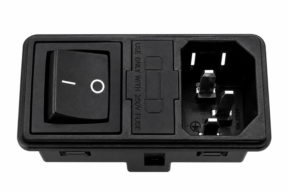 Power Connector Socket with Built-in Fuse Switch for Industrial Machines