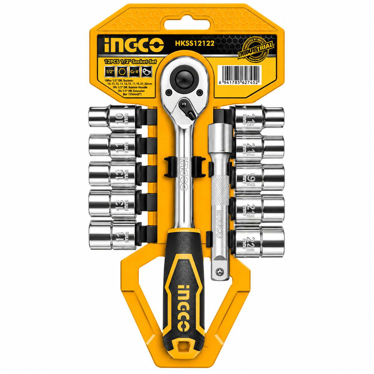 INGCO 12-Piece 1/2" Socket Set with Quick-Release Ratchet