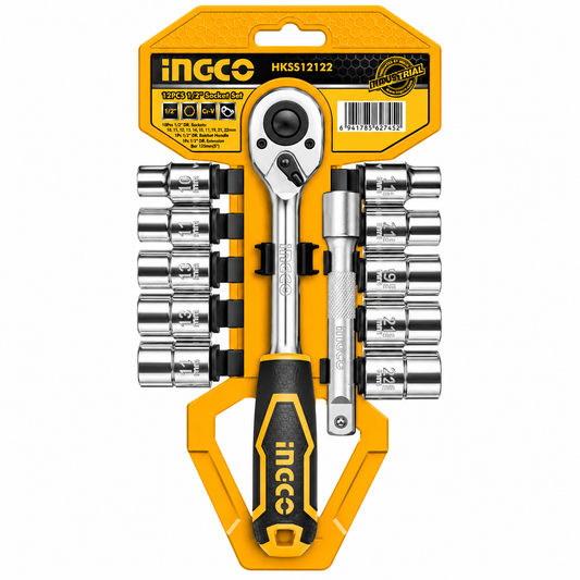 INGCO 12-Piece 1/2" Socket Set with Quick-Release Ratchet