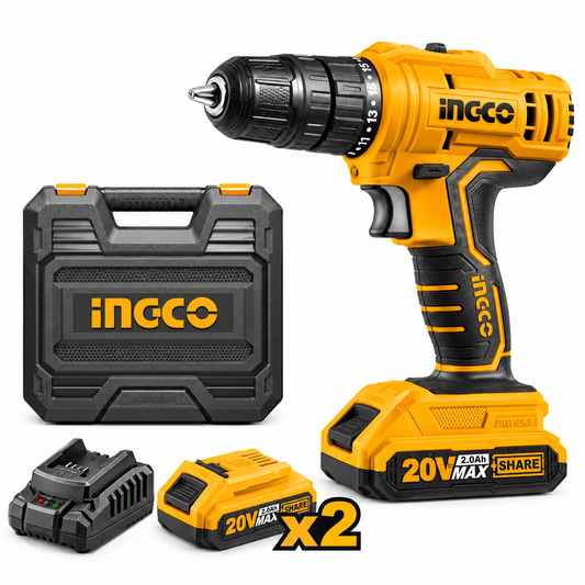 INGCO CDLI20012 20V Cordless Drill with 2 Batteries