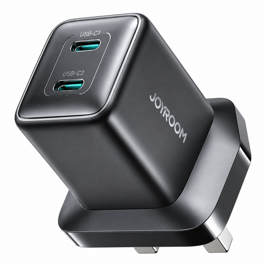 شاحن جويروم JR-TCG17 سريع بمنفذين USB-C بقدرة 45 واط، لون أسود