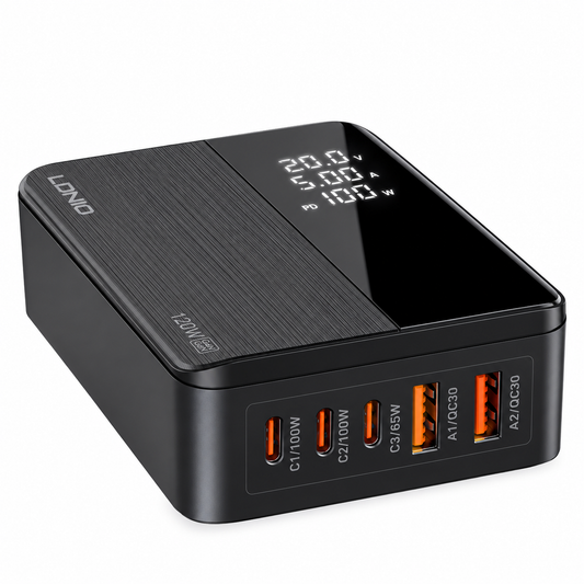 شاحن مكتبي سريع LDNIO A4808Q بقدرة 65 واط، 4 منافذ، يدعم تقنيتي PD و QC 3.0