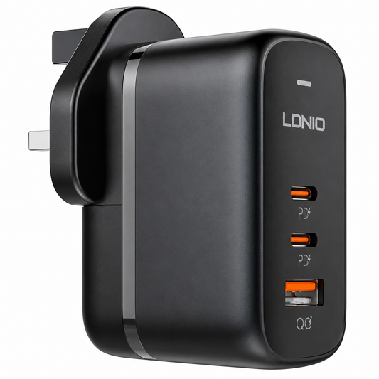 شاحن LDNIO Q366 السريع بتقنية GaN بقدرة 65 واط، بمنفذي USB-C ومنفذ USB-A