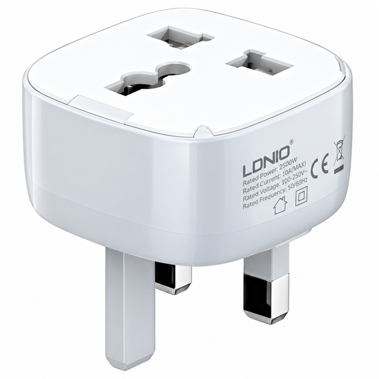 مقبس الطاقة الذكي LDNIO SCW1050 بتقنية Wi-Fi، متوافق مع المملكة المتحدة، مزود بتطبيق وتحكم صوتي