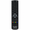 A black Technisat television remote control with a standard numeric keypad, directional pad, and colored power buttons, shown on a plain white background.