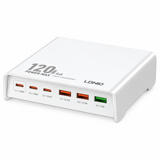 LDNIO Q605 120W 6-Port Desktop Charging Station, PD & QC 3.0