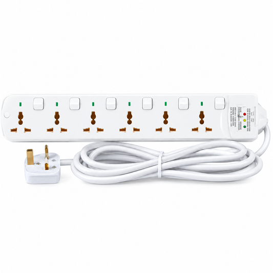 MOHA 6-Way Universal Extension Socket, 3m Cable, 13A 3250W