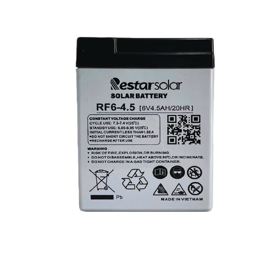 Restarsolar RF6-4.5 6V 4.5Ah VRLA Rechargeable Battery - Reliable Lead-Acid Power for Solar & Backup Systems